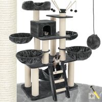 Arbre à chat griffoir sisal panneau de fibres 195 cm gris et blanc