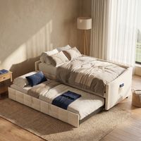 Divano letto estraibile 90x200 cm, Letto aggiuntivo a scomparsa, in Velluto, con Tasche laterali, Design trapuntato, Beige