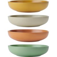 KitchenCraft Idilica Bols de Pasta de Stoneware, Set de 4 Bowls de Ceramic Shallow, Micro-ondes et lave-vaisselle, Couleurs assorties
