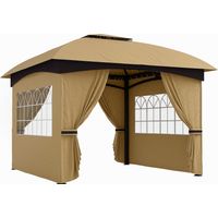 Tonnelle de jardin, en acier, beige, 3,4 x 3,4 m, pour jardin terrasse, abri extérieur, terrasse jardin, format pratique