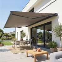 Store banne coffre intégral HEVOA (Motorisation à télécommande + Manœuvre de secours - Gris anthracite RAL 7016 - Taupe 250g/m² - 4.05 x 3.50 m)