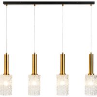 Visconte Hugo Sculpted Glass Ceiling Pendant Bar 4 Light - Matte Black, Satin Brass