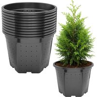 Garronda x10 Pots de Pépinière Ronds en Plastique Ø25 x 20 cm (7,5L) - Pot Semis Robuste avec Drainage Repiquage Pot de Fleur Exterieur Grande Taille et Culture de Conifères Serre Jardin GD-0205 Noir
