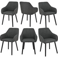 Minimalist dining chairs with comfortable backrests, ergonomic armrests and sturdy wooden legs – Set of 6 - Leaden