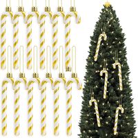 12-teiliger Weihnachtsbaumschmuck in Form von Zuckerstangen, Weihnachtsbaumschmuck in Form von Zuckerstangen mit Glitzer, Weihnachtsbaumschmuck in Form von Zuckerstangen (Gold)