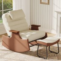 Fauteuil à bascule avec repose pieds, Velours côtelé et métal, Fauteuil d'allaitement, chaise de relaxation pour salon et balcon, Beige
