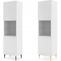 Vitrine avec étagères sur pied Blanc Mat 60x42x217 RAVI C DIAMANT Pied Cadré or