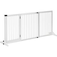 Pawhut – Barrière de sécurité pour chien autoportante réglable 113-166cm – Bois de pin blanc – Porte verrouillable – Dimensions 36x71cm