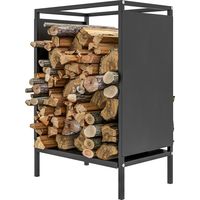 Range-bûches intérieur noir – Porte-bûches cheminée, support bois de chauffage – 44x28x65 cm – Pour intérieur/extérieur, robuste