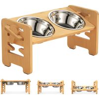 Skecten – Gamelle surélevée pour chien – 6 hauteurs réglables de 5,1 à 17,8 cm – Support en bambou avec 2 bols inoxydables – Pieds antidérapants