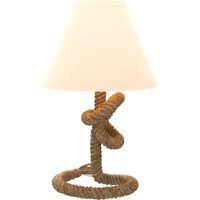 Lámpara de Mesa LED con Base de Metal Cuerda de Lino y Pantalla de Tela Max.40W Ø28x45,5 cm Marrón y Beige