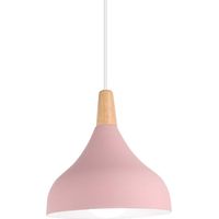 Lámpara Colgante Nórdico Moderno Lámpara de Suspensión Metal Redondo con Acabado en Madera E27 60W para Salón Cocina Dormitorio (Rosa)