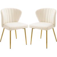 FIXIMASTER Lot de 2 Chaises de Salle à Manger et Cuisine en Velours, Rembourrées Ergonomiques, Pieds Dorés - Crème