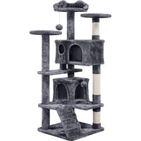 Yaheetech Albero Tiragraffi per Gatti 137 cm con 2 Palle Sisal Naturale Giocattolo Gioco Grigio Scuro