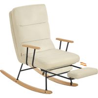 Fauteuil à bascule en bois d'hévéa – Dossier réglable 4 positions – Tissu peluche – Supporte jusqu'à 160 kg – Marron camel – Dimensions 97 x 67 x 100 cm