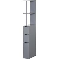 Mueble auxiliar de baño 2 estantes 2 cajones 1 puerta antivuelco 15x33x136.8 cm Gris