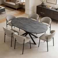 Ensemble de table à rallonges, table ronde en MDF de 120 à 160 cm(6 chaises, velours côtelé, gris)