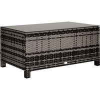 Mesa Exterior Terraza de Ratán Sintético Mesa Auxiliar con Vidrio Templado para Terraza Patio Balcón 85x50x39 cm Gris