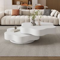 Table basse en forme de fleur 74.867.531cm, plateau supérieur pivotable librement 360°, table de salon pivotante, table de canapé double couche, 2 surfaces de rangement, capacité de charge recommandée