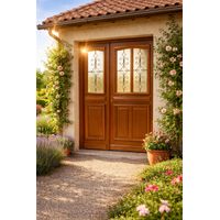 Puerta de entrada de madera en tres partes Vauban H.215xL.140 cm con tablero lateral derecho y GD MENUISERIES