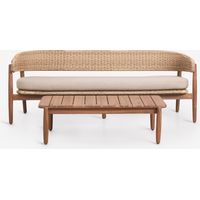 SKLUM Gartenset mit 3-Sitzer-Sofa und Couchtisch aus Akazienholz Ribeira Akazie Braun