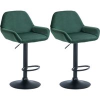 Lot de 2 tabourets de bar avec repose-pieds et accoudoirs en velours vert piètement en trompette métal noir 100006116