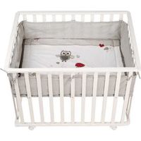 Parc Bébé 100x75 cm + Tapis Adam et Eule Imprimé Chouette + 4 Roues - ROBA - Bois blanc