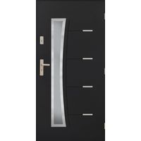 Porte d'entrée SATURNE 90 cm 72 mm en acier inoxydable en 3 couleurs - Couleur: Anthracite - Poignée et serrure : Avec - Poussant: Gauche