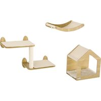 Set Escalada Pared 3 Piezas Gato Estante Cama Hamaca Poste Sisal Roble 33x120x33cm