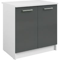 Mueble Bajo Fregadero, Armario de cocina Vetro 2 puertas 1 estante Gris brillante y Blanco 80x84x60 cm