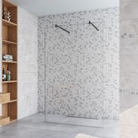 97.7x200cm+ mit 2 70-120cm Schwarz Stabilisator 8mm Nano Sicherheitsglas Walk in Duschwand Duschabtrennung