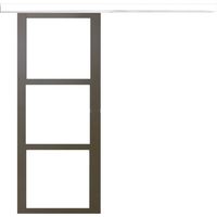 Puerta corredera gris beige con vidrio transparente H204 x L73 cm, riel de banda blanca Gd Menuiseries