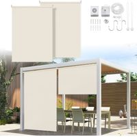 Jiubiaz 2X Estor vertical Estor de exterior para balcón Estor enrollable Pantalla exterior escamoteable Protección solar 160x240CM Beige