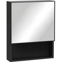 Armoire à miroir Kleankin, 2 étagères intérieures, compartiment ouvert, structure en acier, noir, 46 x 13,5 x 58 cm
