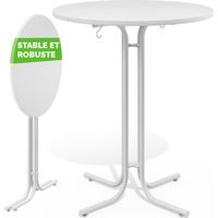 CASARIA® Table de bar ronde Ø70 ou 80 cm pliable haute de 110 cm plateau de table en MDF mange debout table d‘appoint Blanc 80cm
