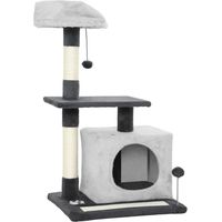Tiragraffi per Gatti Albero 85 cm con Casetta Lettino Pali Tappetino Grigio