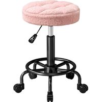 Taburete Giratorio Redondo Taburete con Ruedas Altura Regulable 50-66 cm Asiento Tapizado en Tejido de Borreguito Rosa