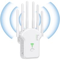 Répéteur WiFi Exterieur Puissant 1200Mbps Répéteur WiFi 6 Antennes, Amplificateur Sans Fil Supporte Jusqu'à 45 Appareils, 2 Ports Ethernet (Blanc)