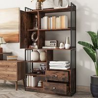 Bücherregal, 6 Regal Bücherregal mit mit Türen und Schubladen Boden bis zur Decke Bücherregal, industrielle Bücherregal, Stahlregal, antik braun