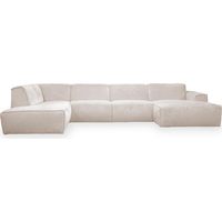Mobilier Deco – Canapé d'angle panoramique en tissu beige – Dimensions L380xP222xH78 cm – Assise moelleuse et dossier rembourré – Pour salons modernes