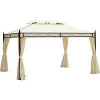 Gazebo da giardino in acciaio 3x4 m con doppio tetto e 4 tende laterali, color crema.