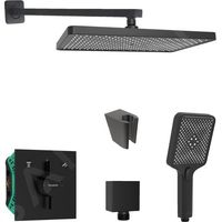 Set de douche encastré noir mat – Mitigeur hansgrohe DuoTurn E – Douche de tête 360x240mm 1 jet – Douchette 120x110mm 3 jets – SANI21HKK401