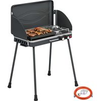 2-in-1 Portatile BBQ a Gas Propano, Griglia e Fornello, 7KW, Nero
