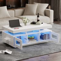 Tavolino da caffè fisso 100x50x43 cm, con illuminazione LED controllabile tramite app mobile, tavolino da soggiorno con armadio, presa di ricarica e porta USB - Bianco