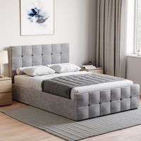 Valentina 4ft6 Double Modern Fabric Ottoman Bed Frame, 135 x 190 cm, Light-Grey-Velvet