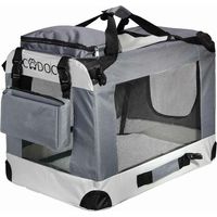 CADOCA® Pet Carrier Fabric Dog Cat Rabbit Transport Bag Cage Folding Puppy Crate M - Grey