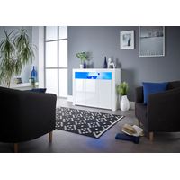Modern White Matt Gloss Buffet Sideboard Cabinet with LED Lights- Length 116cm x Depth 35cm x Height 93cm