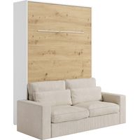 Letto estraibile 160 x 200 cm Apertura verticale manuale Con LED Bianco e Naturale + Divano - RAPILI