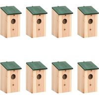 Vidaxl – Nichoirs en bois 8 pcs 12x12x22 cm – Crochet métallique pour fixation – Abri décoratif pour oiseaux – Toit vert