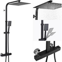 AuraLum Colonne de Douche Thermostatique 2 Fonctions Ensemble de Douche avec Tête de Douche Ultra-mince 12 Pouces, Système de Douche pour Salle de Bain, Hauteur Réglable, Noir